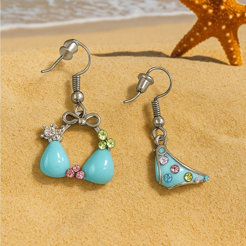 Blue and Pink Bikini Sparkle Earrings